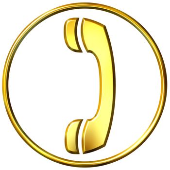 3d golden telephone sign isolated in white