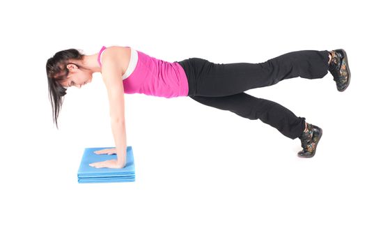 Shoot of fitness instructor isolated on white 