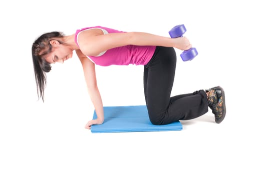 Shoot of fitness instructor isolated on white 