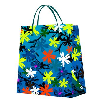 Shopping bag with floral design, isolated object on white