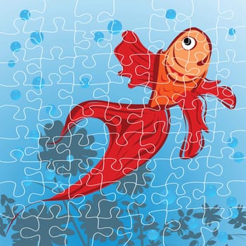 Editable red fish puzzle, grouped objects