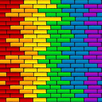 Rainbow background on a brick wall
