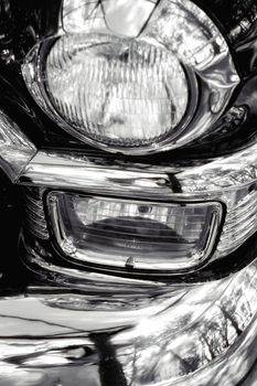 Classic car detail , shallow DOF black and white photo