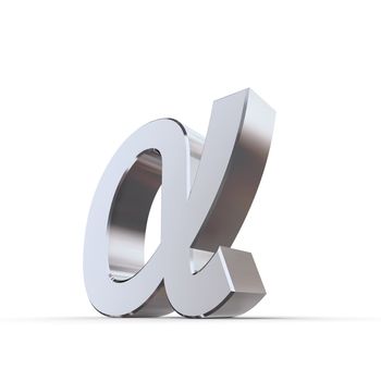 shiny metallic greek lower 3d letter Alpha made of silver/chrome