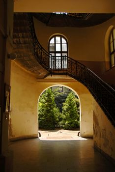 interior and staircase of old building  in Budapest, Hungary