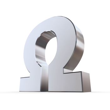 shiny metallic greek upper 3d letter Omega made of silver/chrome