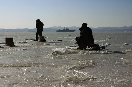 catch of fish in Japanese sea in winter