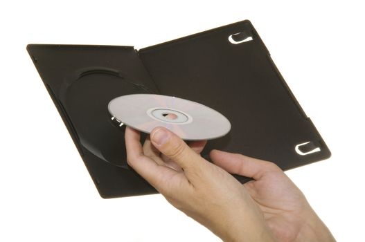 CD in the hands of a white background