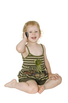 Girl with mobile phone on white background