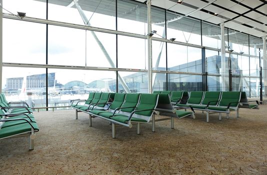 bench in waiting hall in airport