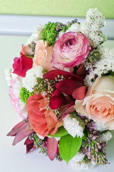 Wedding Bunch of flowers closeup at table