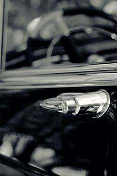 Classic car detail , shallow DOF black and white photo