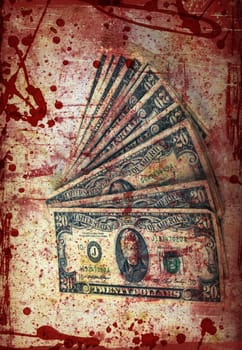 Grunge bloody money textured background with space for your text