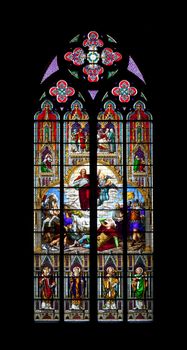 An image of a colorful church window in Cologne