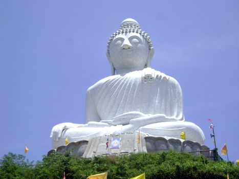 A huge white sculpture of Lord Buddha in Thailand.