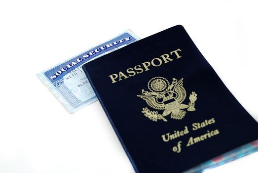 stock pictures of a social security card and a passport