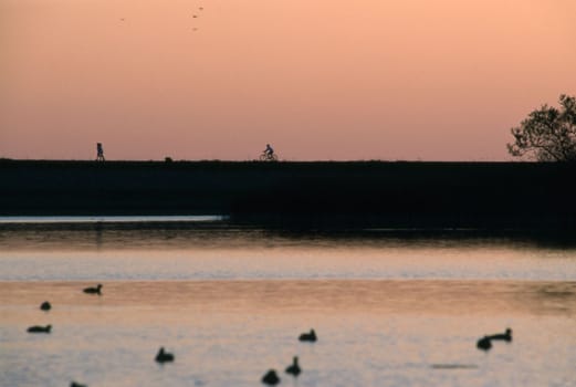 By lake at sunset