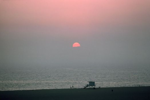 Sunset at Santa Monica Beach, California