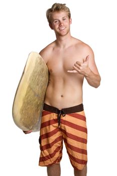 Isolated surfer boy holding surfboard