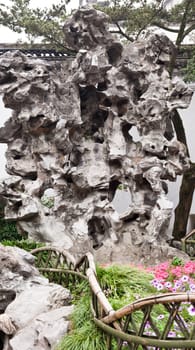famous shizilin garden (lion forest rock formation) in Suzhou China 