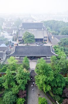 aerial view of Suzhou city from top of Basita pagoda in Suzhou China 