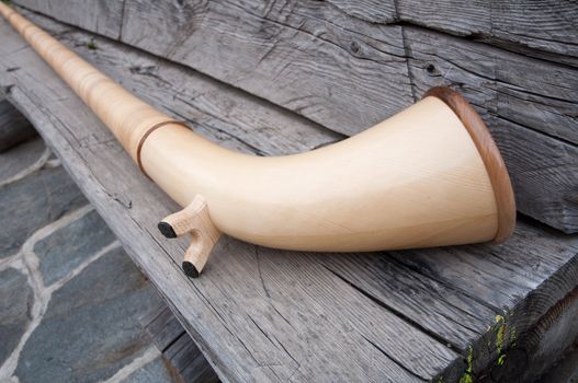 An alphorn traditional alpine wind instrument