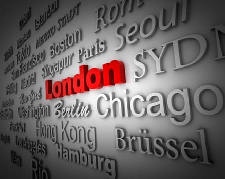 typographical demonstration of big cities - london  3d