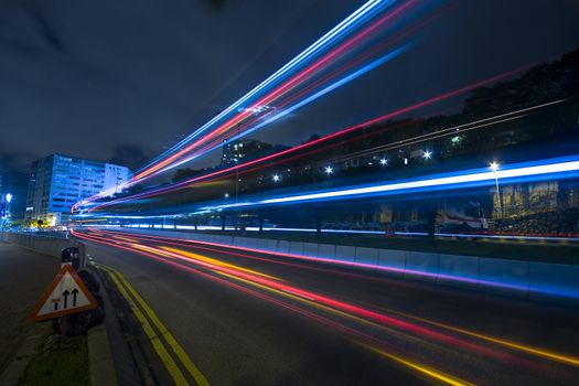 traffic at night in Hong Kong 