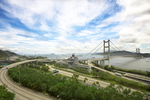 Tsing ma bridge in Hong Kong at daytime