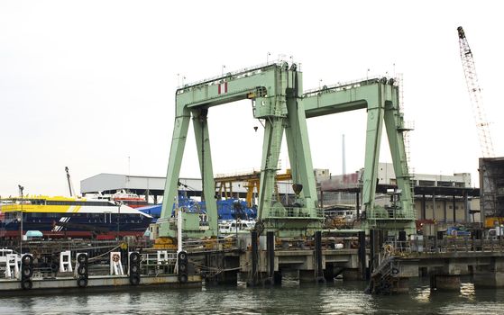 container vessel moored in the port, no trademarks visible 