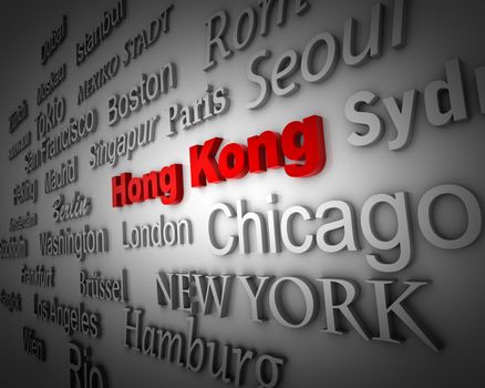 typographical demonstration of big cities - hong kong  3d