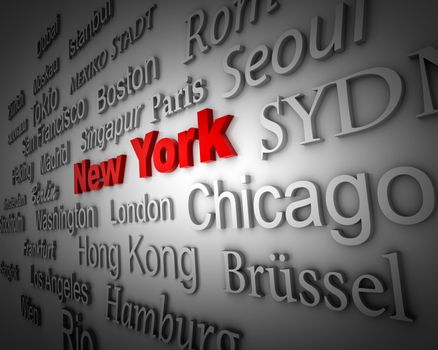 typographical demonstration of big cities - new york  3d