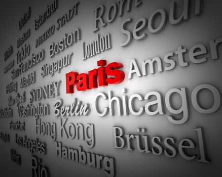 typographical demonstration of big cities - paris  3d