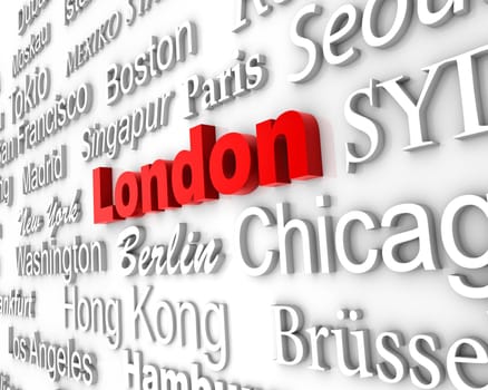 typographical demonstration of big cities - london  3d