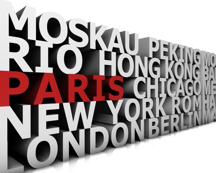 typographical demonstration of big cities - paris  3d