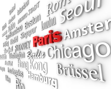 typographical demonstration of big cities - paris  3d