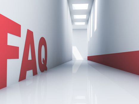 Rendering of a FAQ text in a corridor