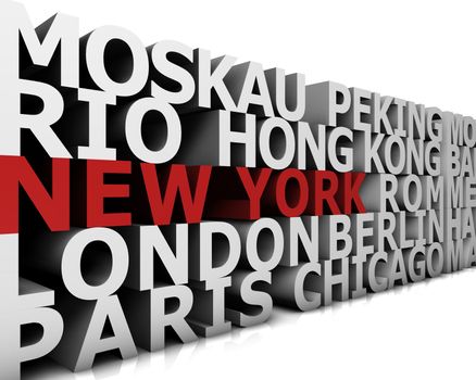 typographical demonstration of big cities - new york  3d