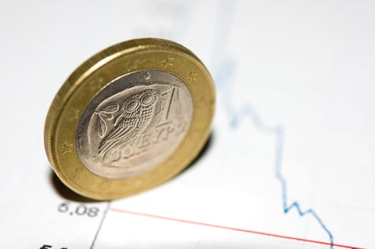 Greece euro coin on a crashing chart background