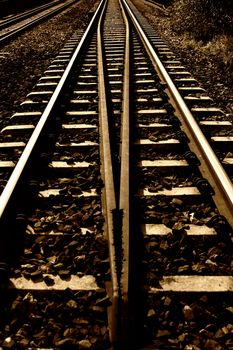 Railroad in Poland. Sepia toned.