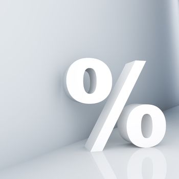 Rendering of a white percent sign on a reflective ground