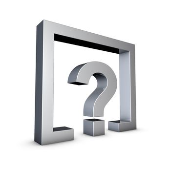 Rendering of a silver Question Mark on a white background