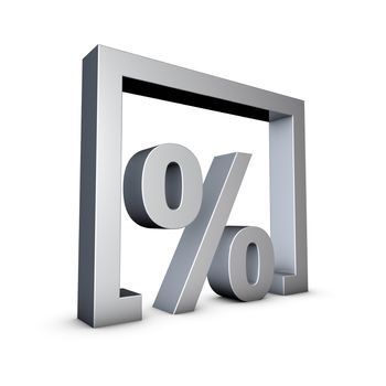 Rendering of a silver percent symbol on a white background