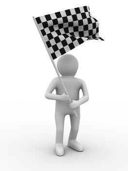 man with flag on white background. Isolated 3D image