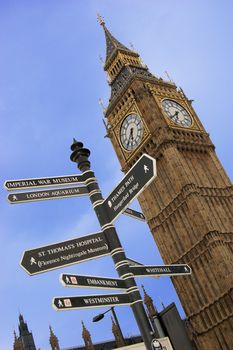 Big Ben in London over blue sky