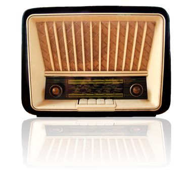 Old retro radio isolated on white.
Grungy style broadcast.