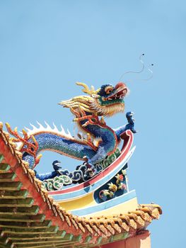 Detail of the roof of a buddhist temple with a colorful dragon in Kuala Lumpur