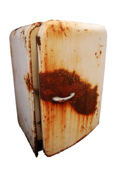 old, broken and rusty fridge