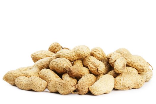 a lot of peanuts on white background