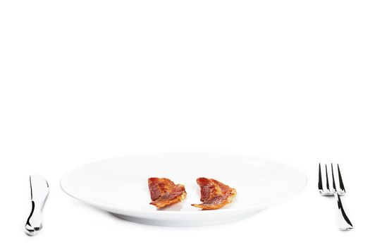 two bacon on a plate on white background